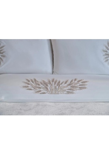 Modern Yatak Örtüsü Seti 7 Parça Ekru Ekru