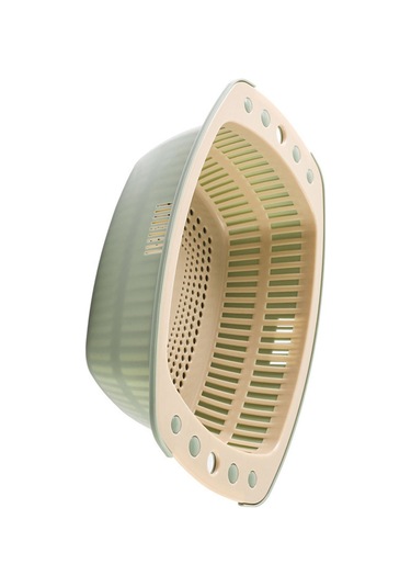 Konesam Çift Katlı Plastik Sebze Yıkama Sepeti - Su Süzme, Depolama Ve Taşınabilir Mutfak Aleti Asker Yeşili Yeşil