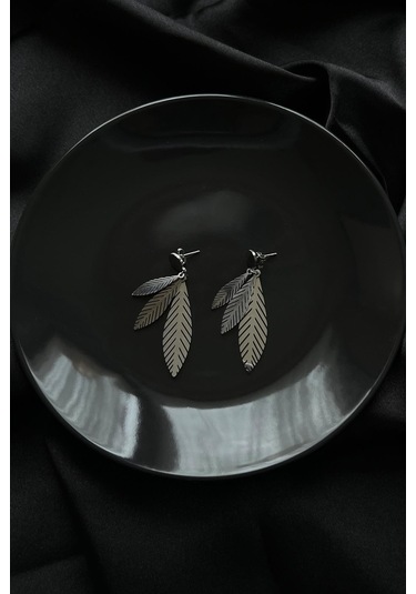 Allmisse Şans Tüyü Sallantılı Gümüş Kaplama Çelik Küpe - Gümüş