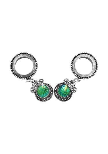 Homyl Kulak Tıkaçları Tünel Yeşil Balık Pulu Dangle 18-mm Gümüş