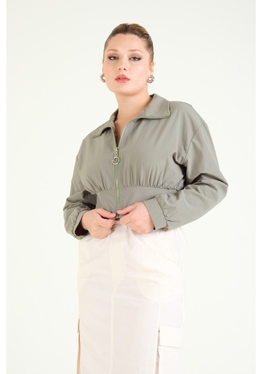 Giyim Dünyası Kadın Paraşüt Crop Mont Haki 001