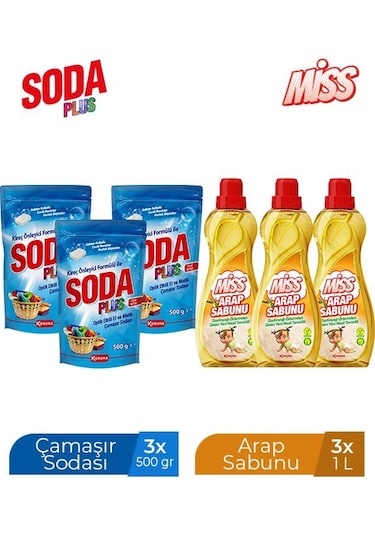 Miss Arap Sabunu 3 x 1 L + Soda Plus 3 x 500 ML