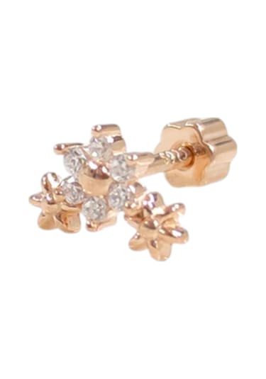 Üçlü Çiçek Gümüş Tragus Pıercıng - Rose Bakır Beyaz