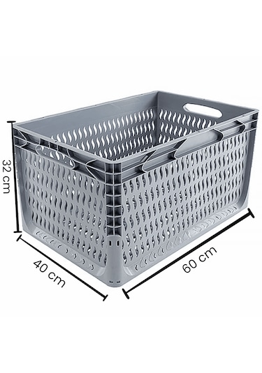 Alpbx Delikli Gri Plastik Kasa 60x40x32 Cm - Sepet 65 Litre