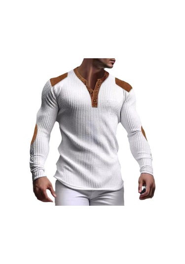 3d Nefes Alabilir Erkek Günlük Sweatshirt Sonbahar V Yaka Düğmeli Üst Moda Erkek Tişörtü Beyaz