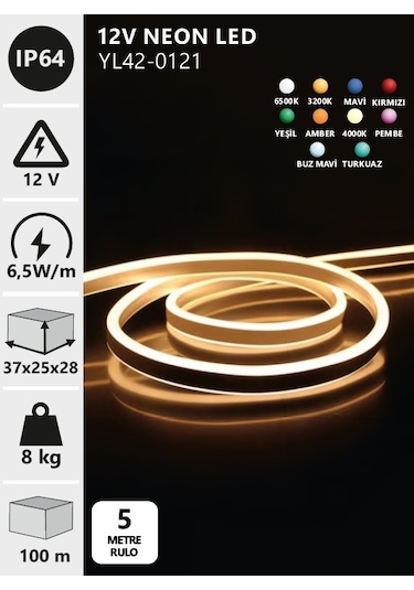 12v Neon Led Beyaz Yl42-0121 5 Metre Beyaz