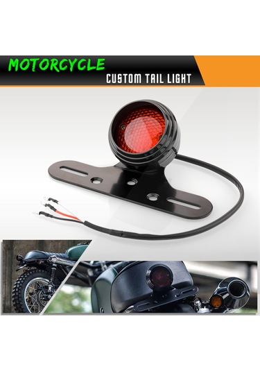Youtek Klasik Motor Tuning İçin Evrensel Retro Led Fren Arka Lambası - Plaka Tutuculu Siyah Kasa/kırmızı Lens