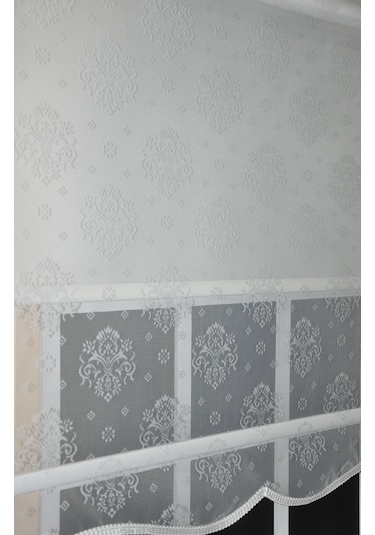 Storburada Çift Mekanizmalı Kirli Beyaz Damask Tül Perde Ve Ekru Stor Perde Stb45252-v01 Ekru