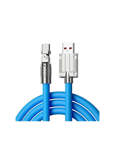 120 W Hızlı Şarj Usb Tip C Kablo 180 Derece Dönme Dirsek Kablosu Oyun İçin Mavi 2m