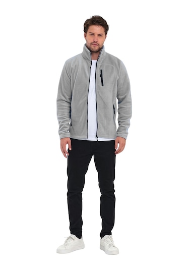 Genıus Store Erkek Polar Tam Fermuarlı 3 Cepli Outdoor Polar Ceket Tactical Flecee Polar-gns Gri