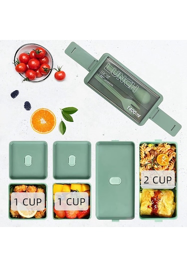 Xurunkeji Yetişkinler Ve Çocuklar İçin Bento Öğle Yemeği Kutusu, Sızdırmaz Yemek Hazırlama Porsiyon Kontrol Kutuları, Bölmeli İnce Kap Stili Yeşil