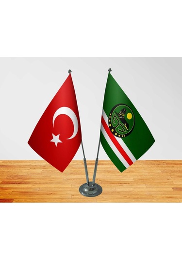 Masa Üstü Çeçenistan İçkerya Bayrağı Türk Bayrağı İkili Krom Dire