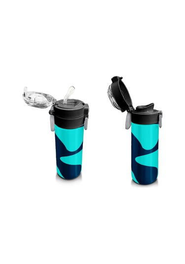 Coral High Erkek Çocuk İçin 500 Ml'lik Paslanmaz Çelik Termos/suluk - Lacivert Turkuaz Desenli Çok Renkli