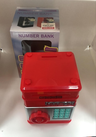 Kırmızı Renk Atm Şifreli Otomatik Kağıt Para Alan Kasa Kumbara