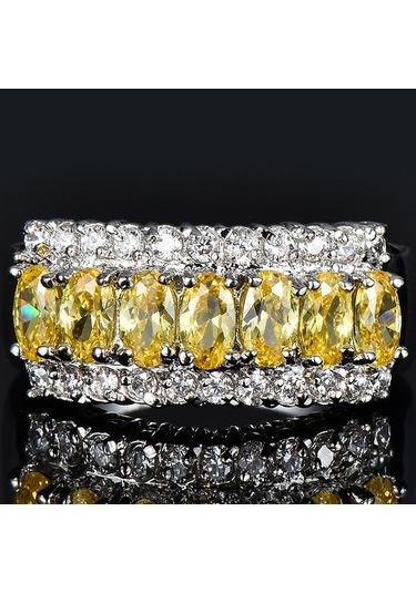 Sarı Parlak Pembe Kristal Taş Zirkon Alyans Kadınlar İçin Moda Düğün Parti Takı Hediye 6 Sarı