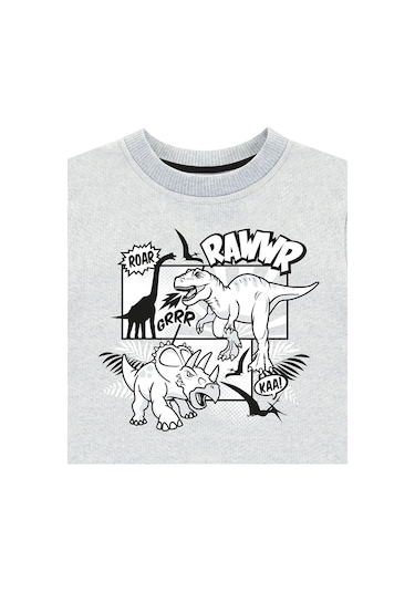Denokids Rawr Dino Erkek Çocuk Sweatshirt -  Gri Melanj