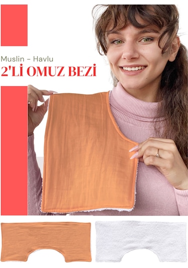 Müslin-havlu 2'li Çift Yönlü Omuz Bezi Gaz Çıkarma Bezi K-beyaz Beyaz - Kiremit