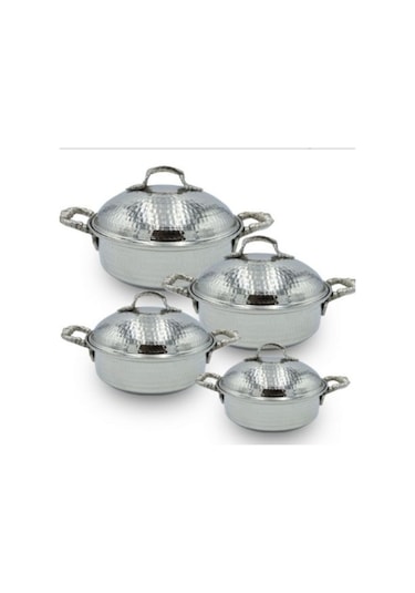 Bakır Kapaklı Pilav Tavası Gümüş 4'lü Set Bakır