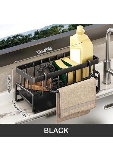 Novahub Siyah 1 Adet Mutfak Lavabo Depolama Rafı, Tuvalet Depolama Rafı, Mutfak Musluk Sünger Depolama Raf Lavabo Mutfak Düzen.i 56997139 Siyah