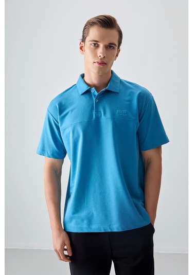 Tommy Life Petrol Mavi Pamuklu Kalın Yumuşak Dokulu Polo Yaka Oversize Fit Basic Erkek T- Shirt - 88382 Petrol Mavi