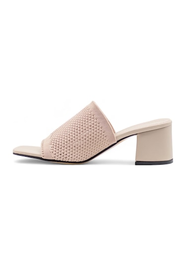 Vivenza Hasırlı Kadın Topuklu Terlik Krem
