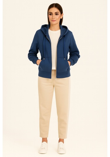 Guess Tam Fermuarlı Scuba Kumaş Kadın Sweatshirt W5yq05kbye2 Mavi