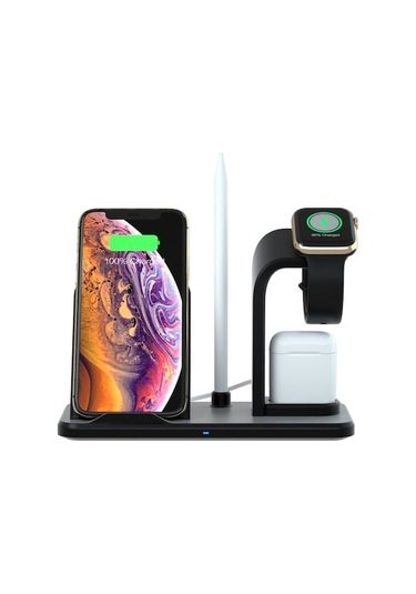 Rogfer N35 3'ü 1 Arada Ayrı Tasarım İphone Uyumlu, Watch, Airpods Uyumlu İçin Hızlı Kablosuz Şarj Cihazı Siyah