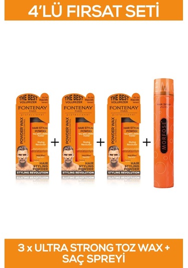 Fontenay Saç Şekillendirici Pudra Toz Wax Ultra Strong Turuncu X3 + Saç Spreyi 400ml 4'lü Set