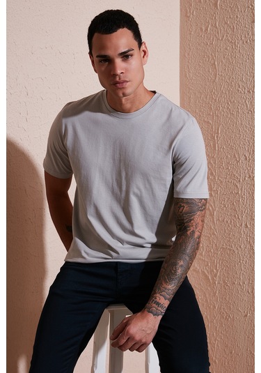 Buratti Pamuklu Regular Fit Bisiklet Yaka Erkek T Shirt 59020204 Kül