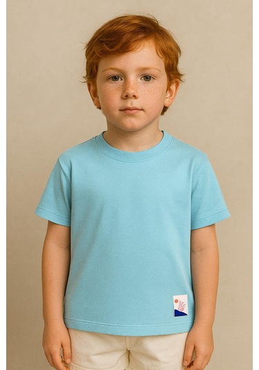Erkek Çocuk %100 Pamuk Basic Tişört - Açık Mavi 3-4 Yaş 8-9 Yaş Açık Mavi