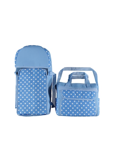 ŞMTSTYLE Bebek Bakım Çantası ve Portbebe, Mavi Puantiyeli İkili Taşıma Seti