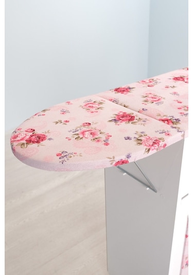 Mistik Home Rose Katlanır Dolaplı Ütü Masası Beyaz Gövde, Pembe Çiçek Desenli Beyaz/pembe