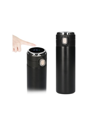 Shineyee 420ml Akıllı Sıcaklık Gösteren Termos Bardak - Led Dokunmatik Ekranlı Paslanmaz Çelik Seyahat Kuşağı Siyah