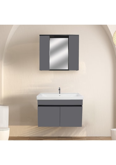 Karen Banyo Arya Banyo Dolabi Seti 80 Cm, Mat Antrasit Çok Renkli