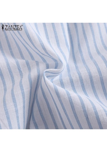 Zanzea Yaz Günlük V Yaka 3/4 Kollu Kadın Çizgili Bluz Siyah