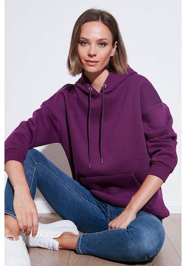 Lela Regular Fit Pamuklu Kapüşonlu Yaka Şardonlu Kışlık Bayan Sweat 5863854 Mor Lela Regular Fit Pamuklu Kapüşonlu Yaka Şardonlu Kışlık Bayan Sweat 5863854 Mor