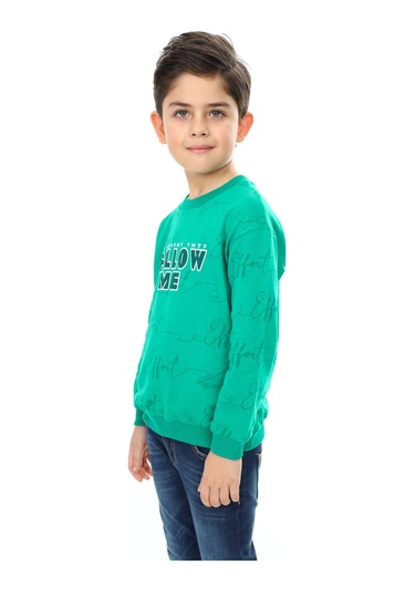 Toontoy Erkek Çocuk Follow Me Baskılı Sweatshirt Koyu Yeşil