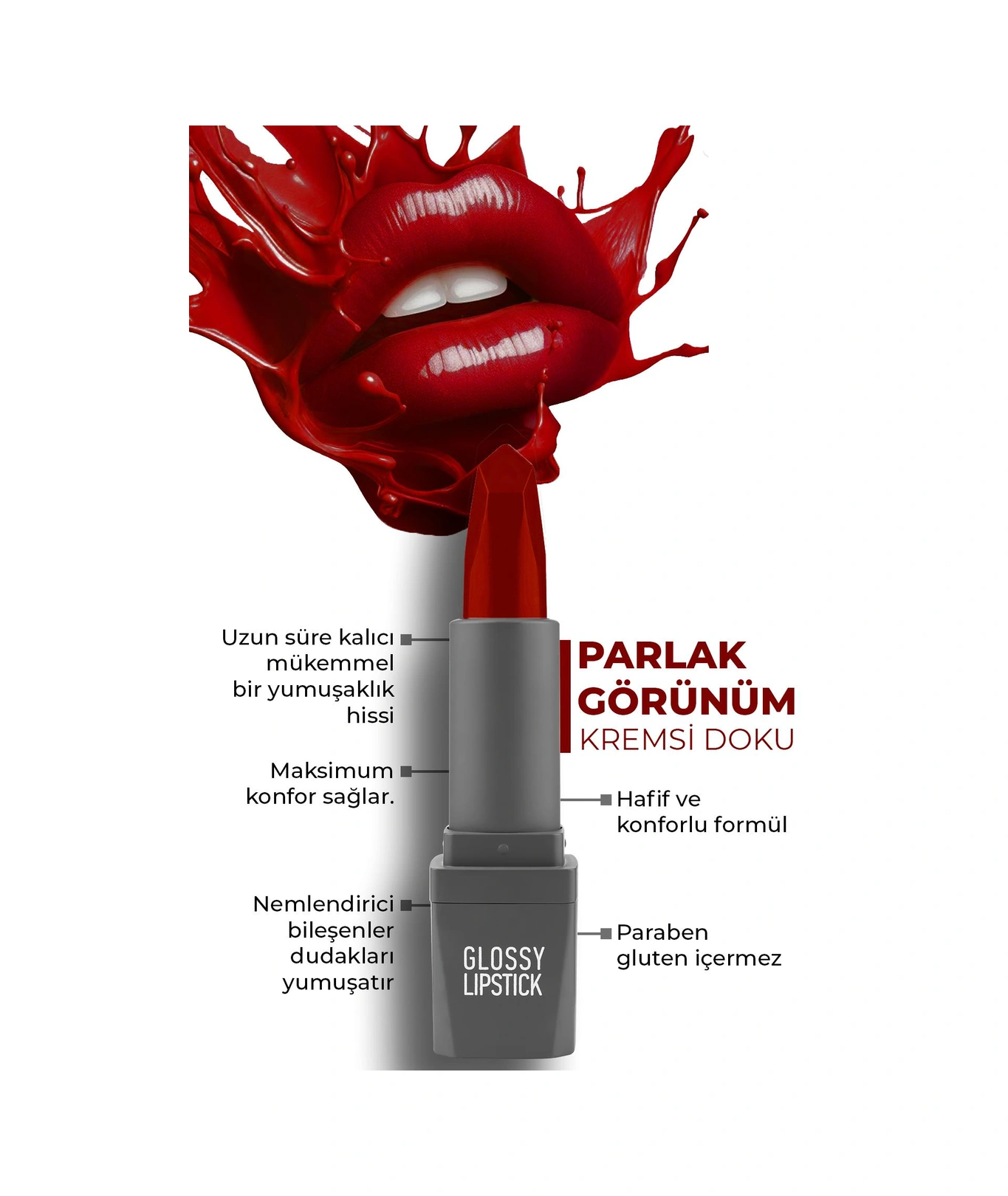 Alix Avien Uzun Süre Kalıcı Yoğun Renk Veren Nemlendirici Parlak Ruj Glossy Lipstick 323 Ruby Red