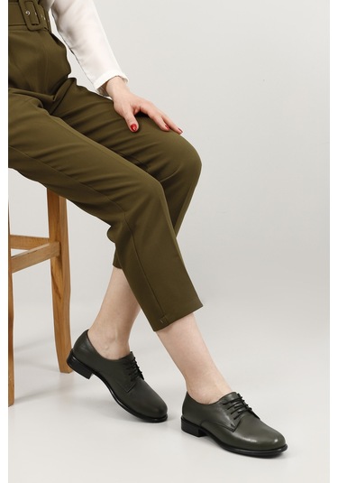 Gön Haki Antik Bağcıklı Hakiki Deri Oxford Ayakkabı Haki