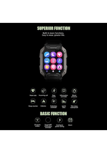 Pazly Dayanıklı C20 1.72'' Dokunmatik 5atm Su Geçirmez Akıllı Saat  (İthalatçı Garantili )