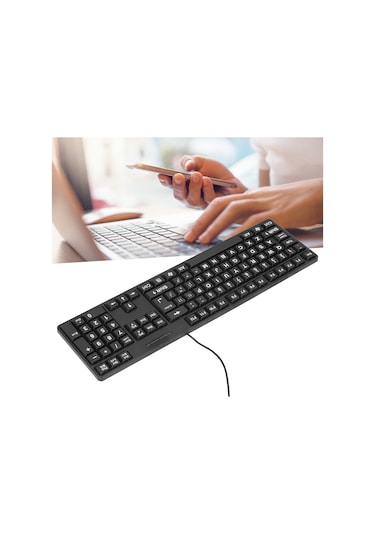 Ximistore9 104 Tuşlu Kablolu Büyük Harfli Klavye, Gençler Ve Yaşlılar İçin Usb Plug & Play Abs Malzeme Ofis/ev Kullanıma Uygun