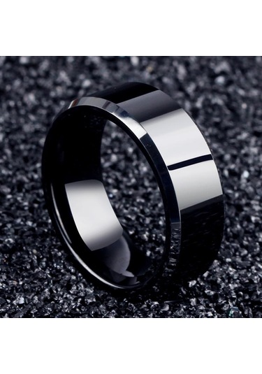 8mm Titanyum Çelik Bant Düğün Nişan Takıları Siyah Erkek Yüzüğü Moda Parti Yüzüğü Takı Ave Gümüş