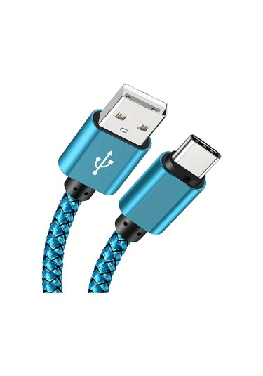 Oldfriend 2.4a Hızlı Şarj Usb-c Kablosu - Ultra/s23+/s22/s22+/s21 İçin Dayanıklı Nylon Örgülü Uzun Mavi 3m