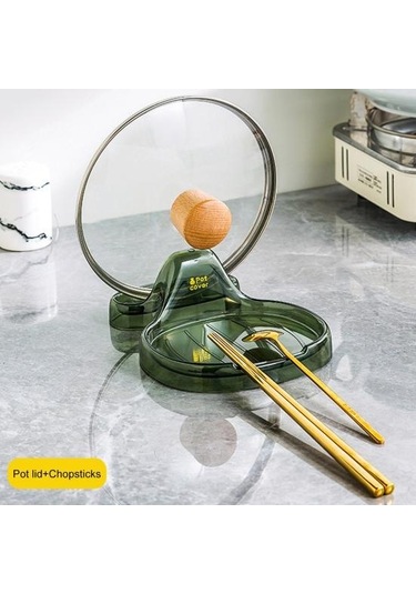 Haki Kapaklı Alet Düzenleyici Tutucu Çok Fonksiyonlu Pişirme 2 Adet Pot Kaymaz Tencere Kapağı Depolama Rafı Haki