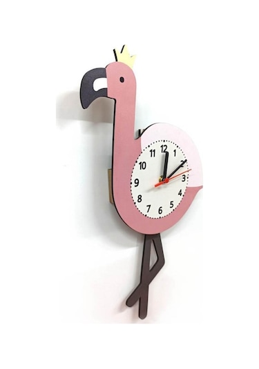 Sallanan Sarkaçlı Flamingo Desenli Çocuk Odası Duvar Saati Çok Renkli