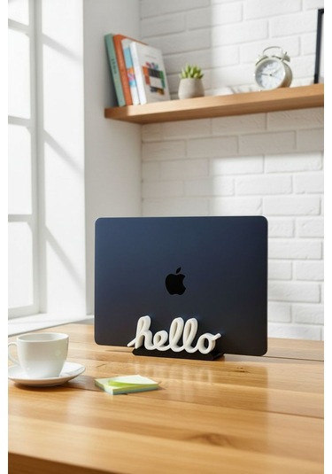 Hello Yazılı Retro Laptop Masaüstü Standı