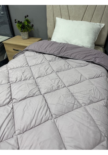 Clasy %100 Pamuk Ranforce Tek Kişilik Yorgan Çift Taraflı Mor Düz Desenli Kapitoneli Mor