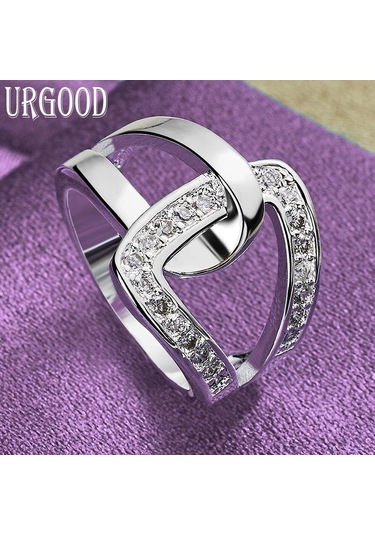 925 Ayar Gümüş Geometrik Aaa Zirkon Yüzük Moda Takı