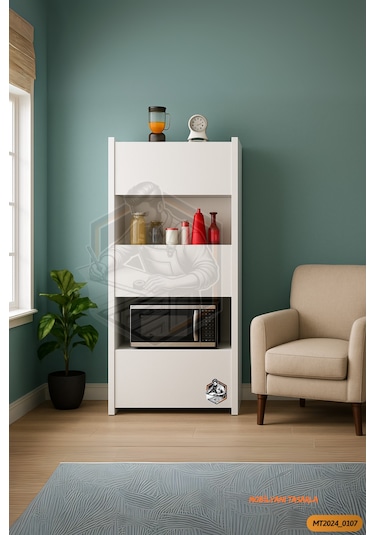 Tamamı Mdf Çok Amaçlı 3 Kapaklı Açık Raflı Mini Fırın Dolabı