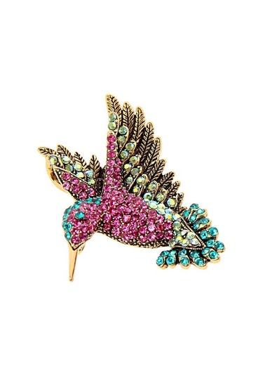 Trendooze Vintage Suntek Pin Hummingbird Hayvan Güzel Giyim Diamante Broş Qg Çok Renkli